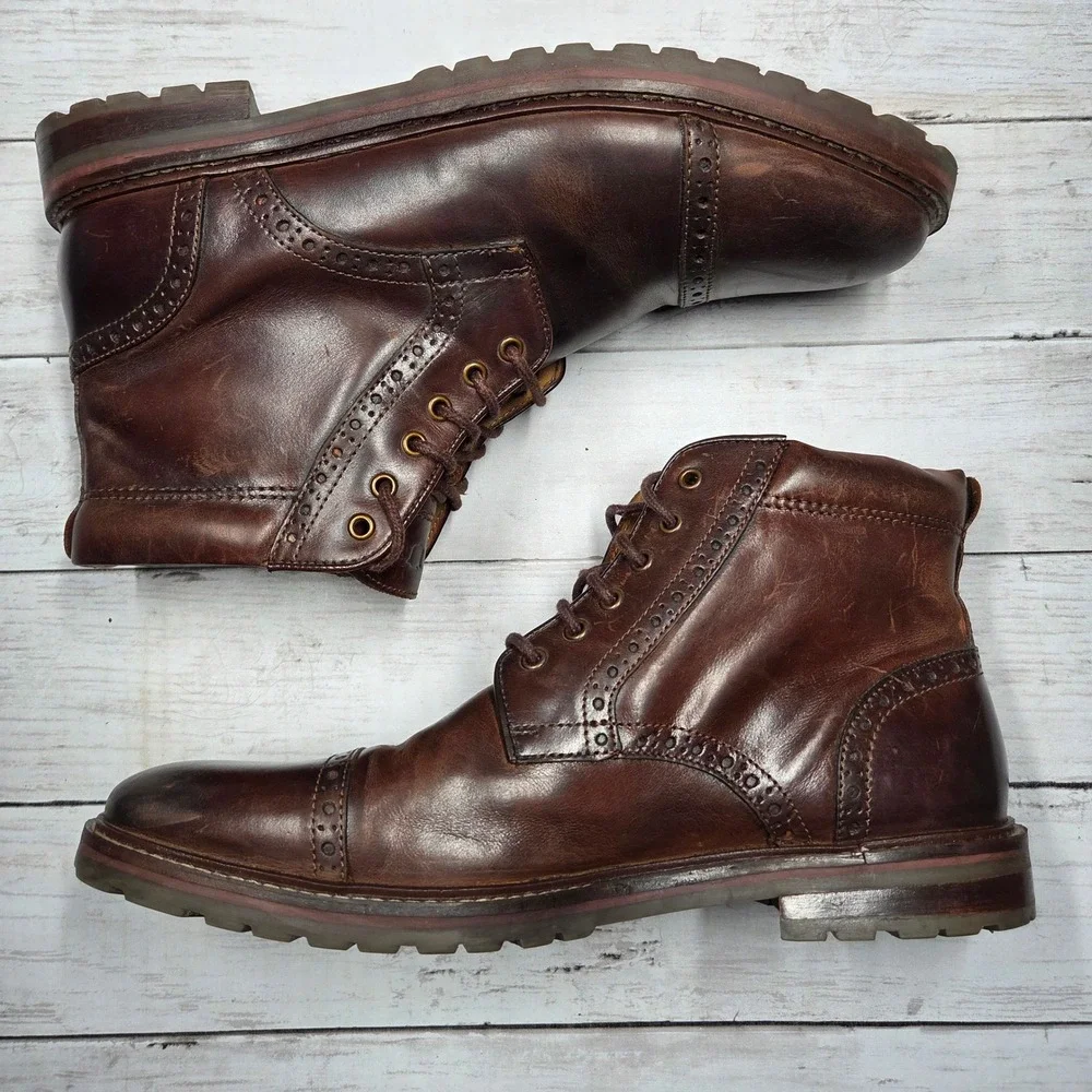 Florsheim 11874-215 Cap Toe Brogue Boot Men 10.5 D Brown Leather Lug Sole